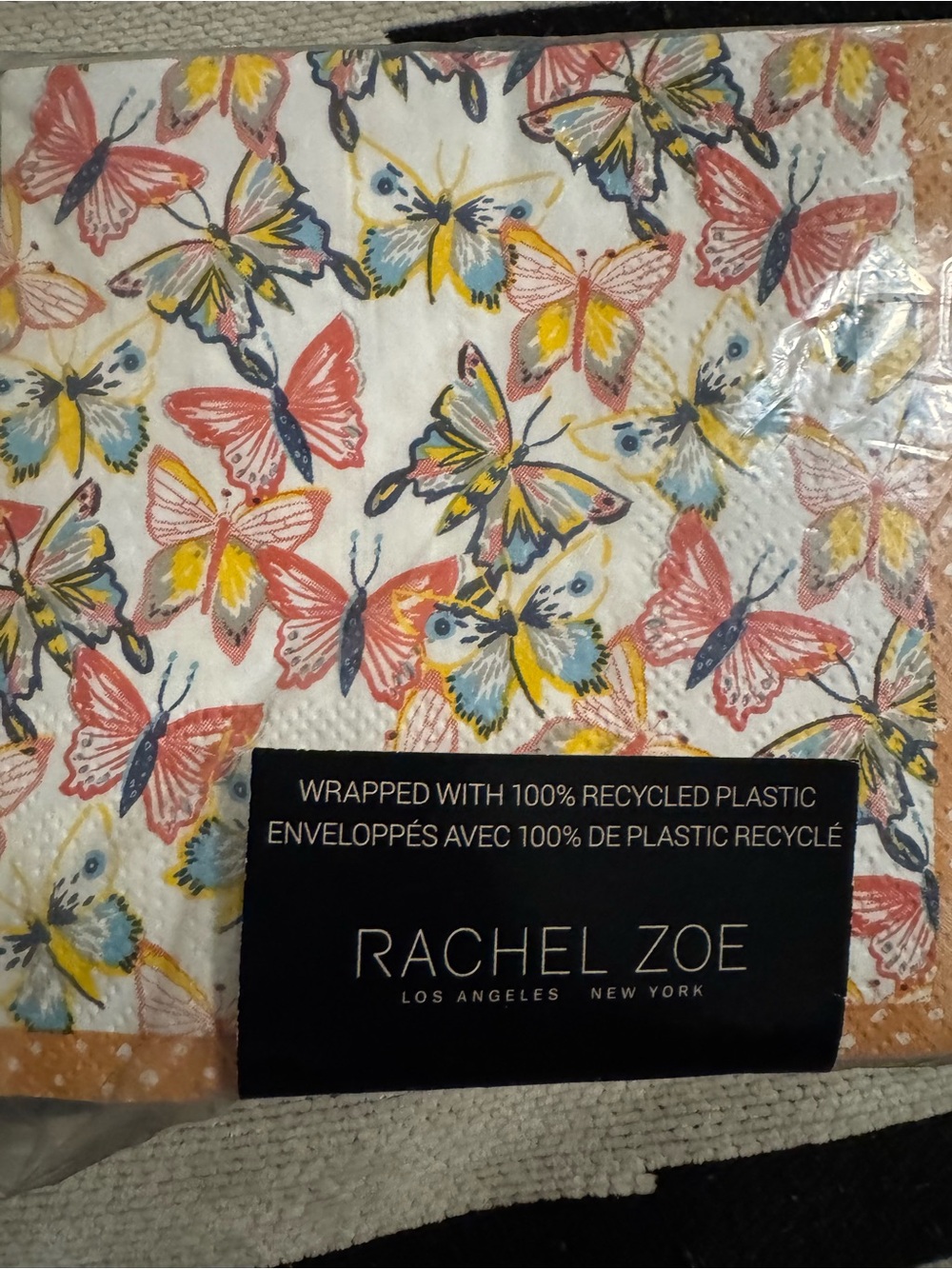 Rachel Zoe Butterfly Paper Napkins in White, Pink, Yellow, Blue